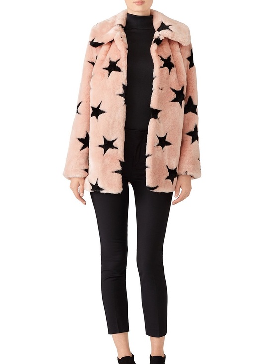 Avec Les Filles Jackets & Blazers - Avec Les Filles Pink Faux Fur Star Jacket with Black Stars